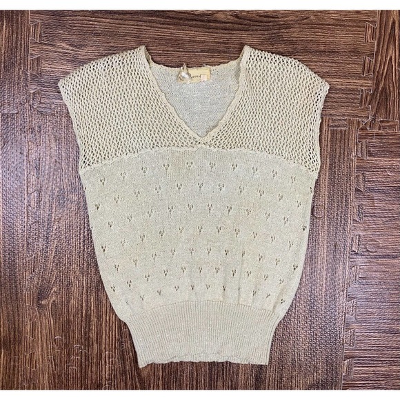 Vintage 70s Crochet Knit Vest Top Women’s Cream Size M Boho Hippie - Picture 1 of 7